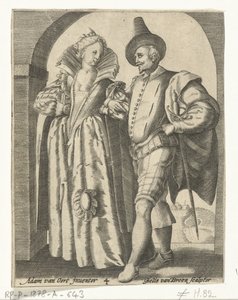 Muž a žena oblečení podle módy 1590-1600
