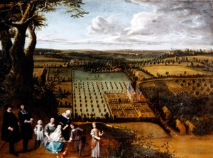 Portrét patricijské rodiny s vyhlídkou na jejich Manoir (olej na plátně) od Gillis van and Hondt Lambert de Tilborgh