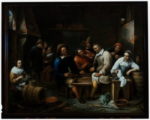 Backgammon-pelaajat tavernan sisätiloissa