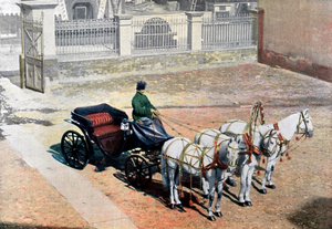 Trojka tažená třemi koňmi v létě, Rusko, c1890