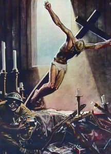 Anti American WWII Plakát - Black American Drancing Church - Plakát Gino Boccasile (1901-1952) - Italská propaganda Anti USA 1943 - Plakát Gino Boccasile (1901-1952)