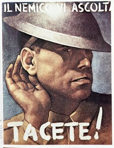 Ticho, nepřítel poslouchej) - italský propagandistický plakát, v.1942 Ilustrace Gino Boccasile (1901-1952)