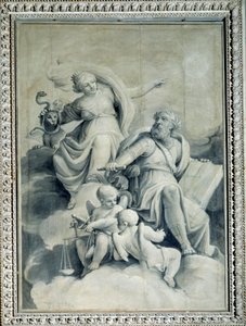 Spravedlnost odměňuje Wortha a ukazuje dům ctnosti, alegorii (Painting od Gio Batta Celle