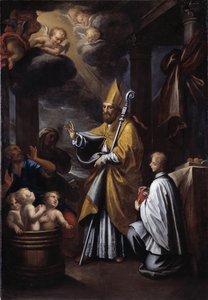 Mikuláš křísí tři děti (olej na plátně od Gio Raffaele Badaracco