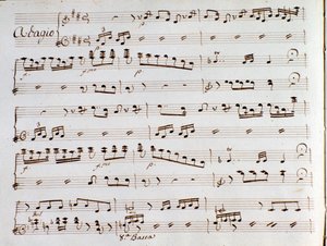 Strana hudební partitury symfonie Turek v Itálii od Gioacchina Rossiniho