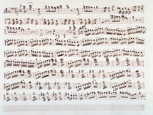Strana houslové partitury k symfonii Gioacchina Rossiniho