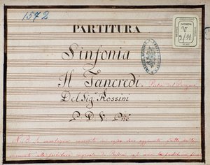 Noty pro zmenšenou symfonii pro klavír Tancrediho, opera Gioacchino Rossini