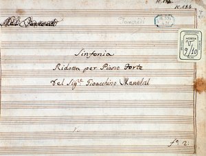 Noty pro zmenšenou symfonii pro klavír Tancrediho, opera Gioacchino Rossini