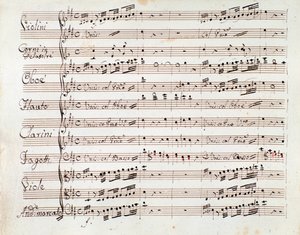 Notová stránka pro zmenšenou symfonii pro klavír Tancrediho, opera Gioacchino Rossini