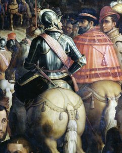 Triumf po válce v italské Sieně. Detail. Obraz Giorgia Vasariho a jeho ateliéru (1511-1574)