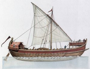 Byzantská říše: rekonstrukce dromonu, válečné lodi, 9.-11. století. od Giorgio Albertini