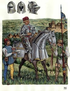 Středověk: portrét kondotiéra (condottiere) ze střední Itálie v 15. století.