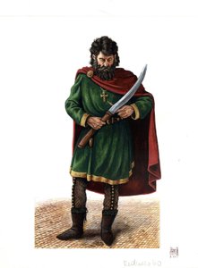 Středověk: voják varjažské gardy (nebo varegské gardy), elitního sboru byzantské armády. od Giorgio Albertini