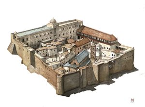 Přehled pravoslavného kláštera svaté Kateřiny Sinajské v Egyptě. Ilustrace: Giorgio Albertini. (Užití díla tohoto autora nepodléhá žádosti o autorizaci třetí strany ani placení dalších poplatků). od Giorgio Albertini