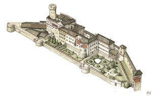 Rekonstrukce hradu Buonconsiglio, bývalého sídla knížat z Trenta. Itálie Ilustrace Giorgio Albertini. (Užití díla tohoto autora není podmíněno žádostí o autorizaci třetí osoby ani zaplacením poplatku. od Giorgio Albertini