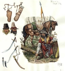 Vyobrazení estradiotů, lehkých žoldnéřských jezdců v 15. století. od Giorgio Albertini