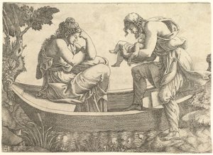 Danae a nemluvně Perseus vyvrženi na moře Akrisiem, 1543. od Giorgio Ghisi