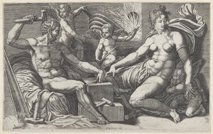 Venus en Vulcanus in de smidse van Vulcanus od Giorgio Ghisi