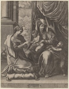 Mystická svatba svaté Kateřiny od Giorgio Ghisi after Francesco Primaticcio