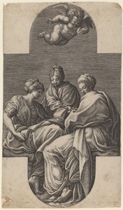 Tři múzy a gestikulační putto od Giorgio Ghisi after Francesco Primaticcio