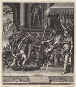 Pomluva z Apelles od Giorgio Ghisi after Luca Penni