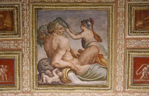 Ceres kojící Triptolemus, detail stropu Altoviti, 1553 freska od Giorgio Vasari