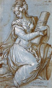 Concordia (pero, černá tuš a šedá tužka na papíře) od Giorgio Vasari