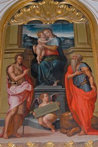 Madona s dítětem mezi svatým Janem Křtitelem a svatým Jeronýmem, obraz od Giorgia Vasariho, kostel v klášteře Camaldoli, Camaldoli, Toskánsko, Itálie od Giorgio Vasari