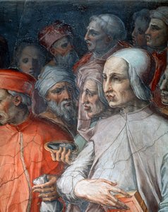Marsilio Ficino po boku Paola del Pozzo Toscanelli, detail Cosima staršího mezi filozofy a umělci od Giorgio Vasari