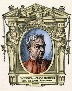 Portrét Giovana Francesca RUSTICIHO (1474 - 1554) italského sochaře a architekta. Rytina lahůdky „Životy nejznamenitějších malířů, sochařů a architektů“ (Le Vite de