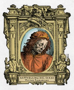 Portrét RAFFAELLINA DEL GARBO (Raffaellino de Carli) (1466-1525) italský malíř. Rytina lahůdky „"Životy nejznamenitějších malířů, sochařů a architektů" (Životy nejznamenitějších malířů, sochařů a architektů) od Giorgia Vasara od Giorgio Vasari
