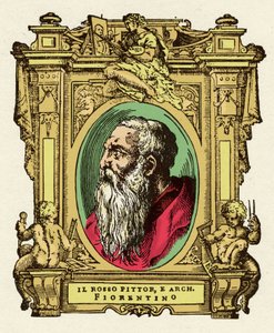 Portrét malíře Giovanniho Battisty di Jacopo (Rosso Fiorentino) (1495-1540). Byl členem Ecole de Fontainebleau. Rytina lahůdky „Životy nejznamenitějších malířů, sochařů a architektů“ (Le Vite de