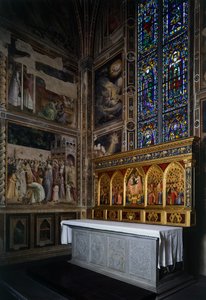 Kaple Baroncelli, polyptych Baroncelli nad oltářem, cca 1328, od Giotta (1267-1337), tempera a zlato na panelu, bazilika Santa Croce, Florencie. Itálie od Giotto (c.1266-1337)
