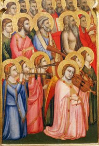 Itálie, Florencie, bazilika svatého Kříže, kaple Bandini Baroncelli, andělé hrající na hudební nástroje, detail korunovace Panny Marie od Giotto (c.1266-1337)