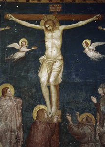 Kristus ukřižuje, detail Ukřižování s pěti františkány - Freska
