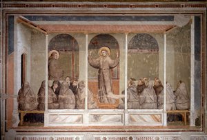 Svatý František se zjevuje kapitule v Arles během predikace svatého Antonína Paduánského (Fresco od Giotto (c.1266-1337)