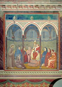 Svatý František káže kázání papeži Honoriovi III., 1297-99 od Giotto di Bondone