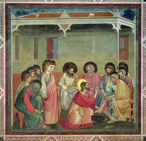Christ Washing the Disciples Feet, c.1305 (po restaurování) (viz také 65194) od Giotto di Bondone