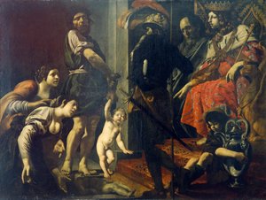 Solomonův soud od Giovanniho Battisty Caracciola (1578-1635), olej na plátně