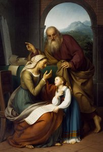 Výchova Panny Marie, Giovanni Carnovali (1804-1873), olej na plátně, 205x140 cm. Farní kostel svatého Bartoloměje, Almenno. Itálie