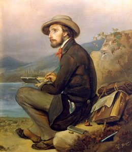 Portrét malíře, snad Giovanni Carnovali od Giuseppe Mazzy (1817-1884), olej na desce, 28x23 cm
