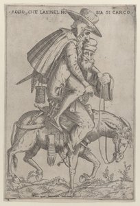 Karikatura se dvěma muži na mezku, 1575-99.
