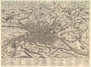 Zrcadlo římské velkoleposti: Pohled na moderní Řím od západu, 1590.