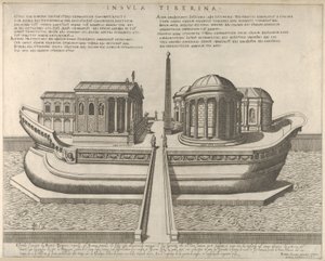 Pohled na ostrov Tiber reprezentovaný jako loď, Aesculapiův chrám vlevo, 1582., 1582.