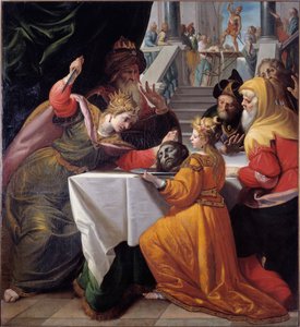 Salome s hlavou sv. Jana Křtitele na stříbrném talíři Obraz Giovanni Andrea Ansaldo (1584-1638) 1630 přibližně Genes, Musei di Strada Nuova (ex Palazzo Bianco)