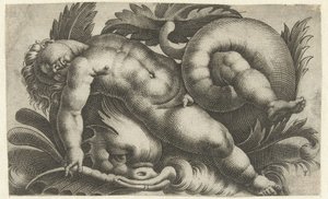 Spící putto na delfína Putti o mořských tvorech (název série)