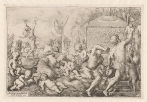 Bacchanal se setkal s altaarem, faun en Silenus