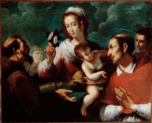 Panna a dítě s Karlem Boromejským (Panna a dítě se sv. Carlem Boromejským) Obraz Giovanni Andrea de Ferrari (asi 1598-1669) Genes, Musei di Strada Nuova (ex Palazzo Bianco)