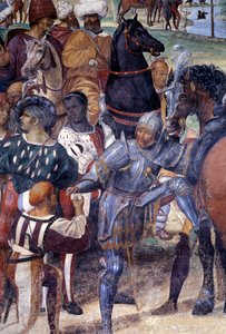 Jak Benedikt předpovídá zničení Monte Cassina (Svatý Benedikt předpovídá zničení Monte Cassina) Detail - freska ambitu od Antonia Bazzi dit il Sodoma (1477 - 1549) vyprávějící o životě svatého Benedikta z Nursie (480 - 567) fou od Giovanni Antonio Bazzi Sodoma