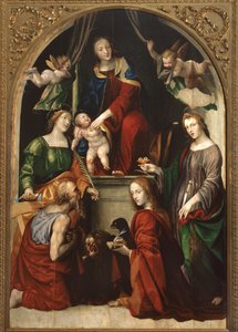 Madona s dítětem a andělé mezi svatými Jeronýmem, Kateřinou Alexandrijskou, Lucií a Janem Evangelistou, kolem roku 1513 od Giovanni Antonio Bazzi Sodoma